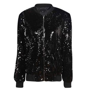 Black sequin jacket for women
 high quality fabric, front zipper.